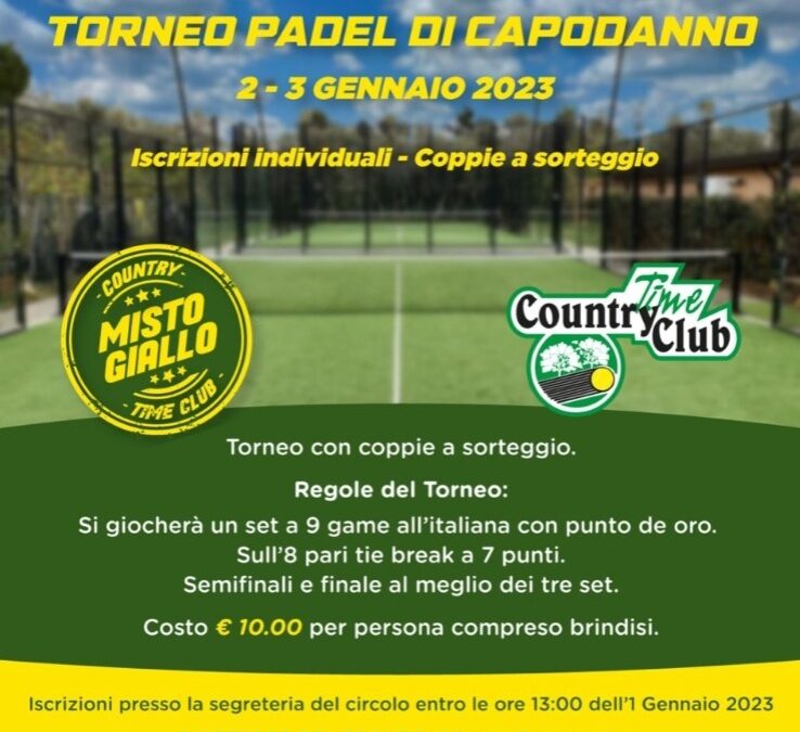 Torneo Padel di Capodanno: iscrizioni entro le 13 del 1° gennaio